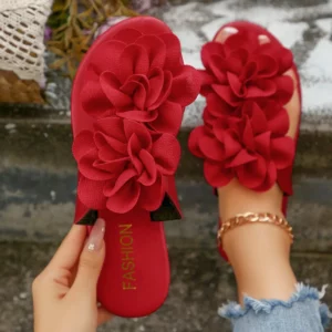 New flat clip sandals for women with bohemian style floral fashion, one line beach silppers - Image 3