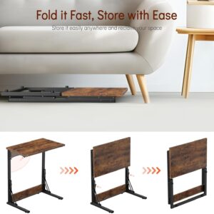 Tatub 24" Folding C Shaped End Table Set of 4, Small Sofa Side Laptop Desk, Couch TV Tray Table for Living Room, Bedroom, Rustic Brown - Image 3