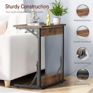 Tatub 24" Folding C Shaped End Table Set of 4, Small Sofa Side Laptop Desk, Couch TV Tray Table for Living Room, Bedroom, Rustic Brown - Image 4
