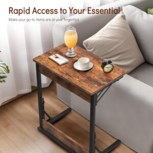 Tatub 24" Folding C Shaped End Table Set of 4, Small Sofa Side Laptop Desk, Couch TV Tray Table for Living Room, Bedroom, Rustic Brown - Image 5