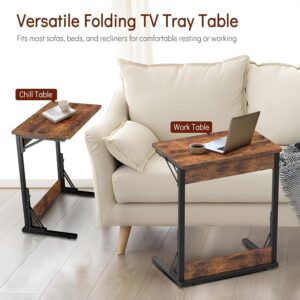 Tatub 24" Folding C Shaped End Table Set of 4, Small Sofa Side Laptop Desk, Couch TV Tray Table for Living Room, Bedroom, Rustic Brown - Image 6