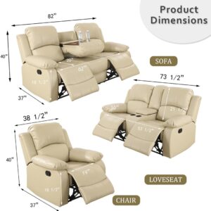 Bonded Leather Living Room Furniture Set Reclining Sofa Set Loveseat Furniture Sets in Living Room Sofa Recliners (3 Pieces, Beige) - Image 3