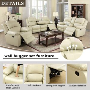 Bonded Leather Living Room Furniture Set Reclining Sofa Set Loveseat Furniture Sets in Living Room Sofa Recliners (3 Pieces, Beige) - Image 4