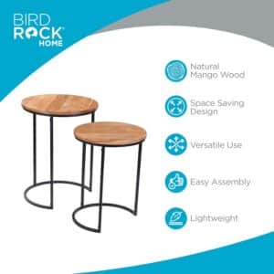 BIRDROCK HOME Wooden Nesting Side Tables - Mid Century Modern Stackable Coffee Table - Space-Saving Wooden End Table for Living Room, Bedroom, Centerpiece, Office, Balcony - Natural Mango Wood - 2 Set - Image 4