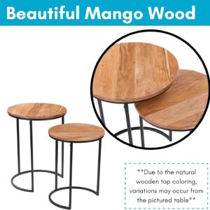 BIRDROCK HOME Wooden Nesting Side Tables - Mid Century Modern Stackable Coffee Table - Space-Saving Wooden End Table for Living Room, Bedroom, Centerpiece, Office, Balcony - Natural Mango Wood - 2 Set - Image 8