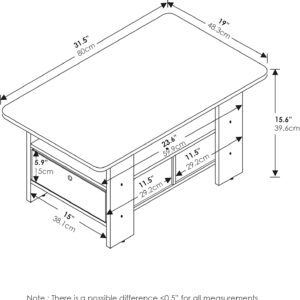 Furinno Andrey Coffee Table with Bin Drawer, Americano/Medium Brown, Small Non-Lift Top - Image 2