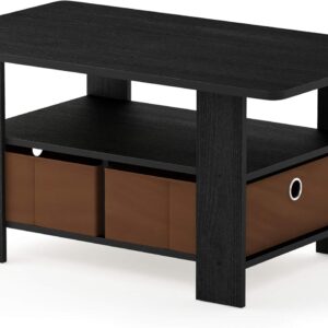 Furinno Andrey Coffee Table with Bin Drawer, Americano/Medium Brown, Small Non-Lift Top - Image 3