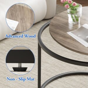 aboxoo Coffee Table Nesting Side Round Table Set of 2 End Table with Sturdy Metal Frame for Living Room Bedroom Apartment Modern Industrial Simple Nightstand,Oak - Image 3