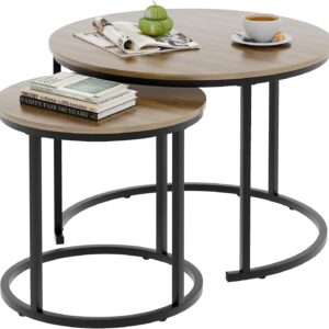 aboxoo Coffee Table Nesting Side Round Table Set of 2 End Table with Sturdy Metal Frame for Living Room Bedroom Apartment Modern Industrial Simple Nightstand,Oak - Image 6