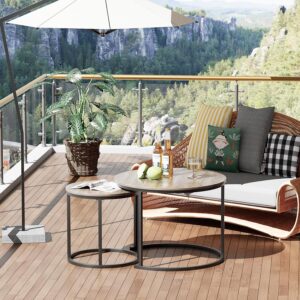 aboxoo Coffee Table Nesting Side Round Table Set of 2 End Table with Sturdy Metal Frame for Living Room Bedroom Apartment Modern Industrial Simple Nightstand,Oak - Image 7