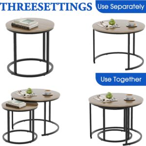 aboxoo Coffee Table Nesting Side Round Table Set of 2 End Table with Sturdy Metal Frame for Living Room Bedroom Apartment Modern Industrial Simple Nightstand,Oak - Image 8