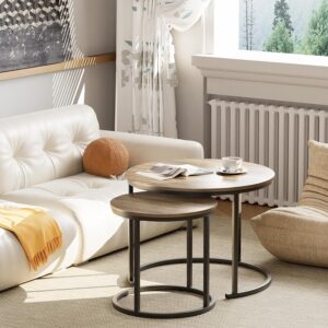 aboxoo Coffee Table Nesting Side Round Table Set of 2 End Table with Sturdy Metal Frame for Living Room Bedroom Apartment Modern Industrial Simple Nightstand,Oak - Image 9