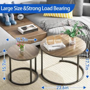 aboxoo Coffee Table Nesting Side Round Table Set of 2 End Table with Sturdy Metal Frame for Living Room Bedroom Apartment Modern Industrial Simple Nightstand,Oak - Image 10