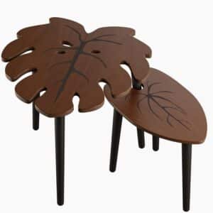 BAMEOS Monstera Leaf Nesting Tables Set of 2, Small Side Tables f Set with Leaf Vein Pattern, Modern Wooden CoffeeTables for Living Room Bedroom Apartment Balcony Yard - Image 7