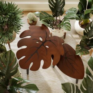 BAMEOS Monstera Leaf Nesting Tables Set of 2, Small Side Tables f Set with Leaf Vein Pattern, Modern Wooden CoffeeTables for Living Room Bedroom Apartment Balcony Yard - Image 8