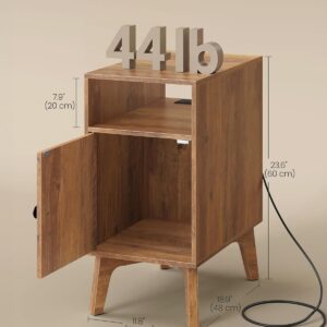 VASAGLE MAEZO Collection - End Table with Charging Station, Narrow Side Table, Nightstand with Tapered Legs, Curved Transitions, for Small Spaces, Living Room, Bedroom, Honey Brown ULET329K101S - Image 2
