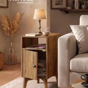 VASAGLE MAEZO Collection - End Table with Charging Station, Narrow Side Table, Nightstand with Tapered Legs, Curved Transitions, for Small Spaces, Living Room, Bedroom, Honey Brown ULET329K101S - Image 3