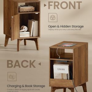 VASAGLE MAEZO Collection - End Table with Charging Station, Narrow Side Table, Nightstand with Tapered Legs, Curved Transitions, for Small Spaces, Living Room, Bedroom, Honey Brown ULET329K101S - Image 4