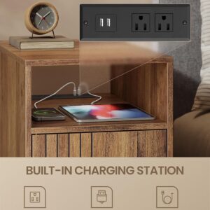 VASAGLE MAEZO Collection - End Table with Charging Station, Narrow Side Table, Nightstand with Tapered Legs, Curved Transitions, for Small Spaces, Living Room, Bedroom, Honey Brown ULET329K101S - Image 5