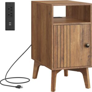 VASAGLE MAEZO Collection - End Table with Charging Station, Narrow Side Table, Nightstand with Tapered Legs, Curved Transitions, for Small Spaces, Living Room, Bedroom, Honey Brown ULET329K101S - Image 8