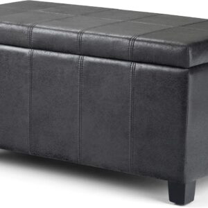 SIMPLIHOME Dover Storage Ottoman Bench - 36 inch Wide Upholstered Vegan Leather Rectangular Lift-Top Ottoman in Distressed Black, Contemporary Bench for Living Room with Safety Hinges - Image 2
