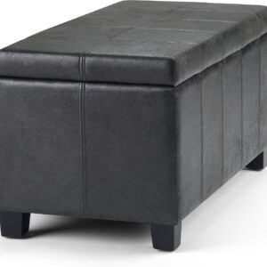 SIMPLIHOME Dover Storage Ottoman Bench - 36 inch Wide Upholstered Vegan Leather Rectangular Lift-Top Ottoman in Distressed Black, Contemporary Bench for Living Room with Safety Hinges - Image 3