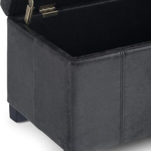 SIMPLIHOME Dover Storage Ottoman Bench - 36 inch Wide Upholstered Vegan Leather Rectangular Lift-Top Ottoman in Distressed Black, Contemporary Bench for Living Room with Safety Hinges - Image 4