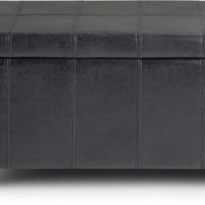 SIMPLIHOME Dover Storage Ottoman Bench - 36 inch Wide Upholstered Vegan Leather Rectangular Lift-Top Ottoman in Distressed Black, Contemporary Bench for Living Room with Safety Hinges - Image 6