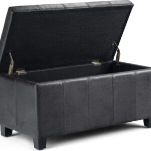 SIMPLIHOME Dover Storage Ottoman Bench - 36 inch Wide Upholstered Vegan Leather Rectangular Lift-Top Ottoman in Distressed Black, Contemporary Bench for Living Room with Safety Hinges - Image 9