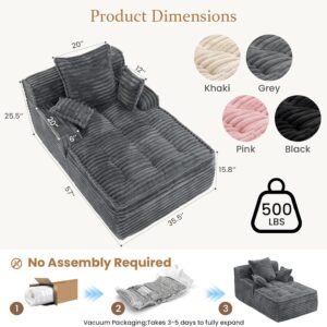 Boneless Chaise Lounge Couch Indoor, Small Corduroy Upholstered Sleeper Sofa Bed Reading Chairs with 3 Pillows, Fluffy Comfy Cloud Sofas Couches, Compression Boneless Sofa for Small Corner - Image 2