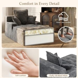 Boneless Chaise Lounge Couch Indoor, Small Corduroy Upholstered Sleeper Sofa Bed Reading Chairs with 3 Pillows, Fluffy Comfy Cloud Sofas Couches, Compression Boneless Sofa for Small Corner - Image 4