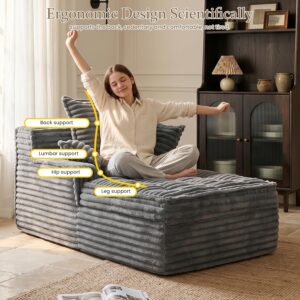Boneless Chaise Lounge Couch Indoor, Small Corduroy Upholstered Sleeper Sofa Bed Reading Chairs with 3 Pillows, Fluffy Comfy Cloud Sofas Couches, Compression Boneless Sofa for Small Corner - Image 5