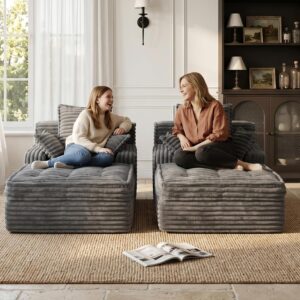 Boneless Chaise Lounge Couch Indoor, Small Corduroy Upholstered Sleeper Sofa Bed Reading Chairs with 3 Pillows, Fluffy Comfy Cloud Sofas Couches, Compression Boneless Sofa for Small Corner - Image 6