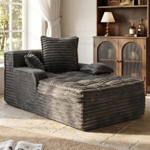 Boneless Chaise Lounge Couch Indoor, Small Corduroy Upholstered Sleeper Sofa Bed Reading Chairs with 3 Pillows, Fluffy Comfy Cloud Sofas Couches, Compression Boneless Sofa for Small Corner - Image 8