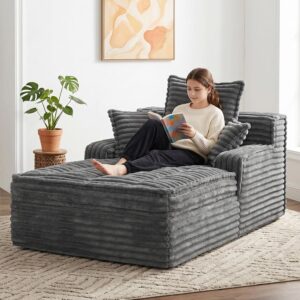 Boneless Chaise Lounge Couch Indoor, Small Corduroy Upholstered Sleeper Sofa Bed Reading Chairs with 3 Pillows, Fluffy Comfy Cloud Sofas Couches, Compression Boneless Sofa for Small Corner - Image 9