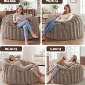 4FT Bean Bag Chairs Giant Bean Bag Chair Cover with Wave Pattern Fur Washable Bean Bag Chairs for Adults Filled with Memory Foam for Bedroom Living Room (Brown, 4FT- 44" x 44" x 24") - Image 5