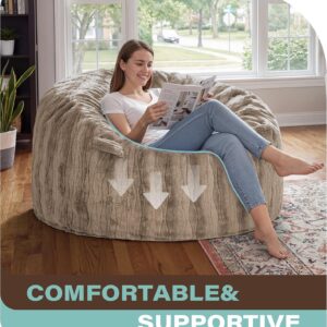 4FT Bean Bag Chairs Giant Bean Bag Chair Cover with Wave Pattern Fur Washable Bean Bag Chairs for Adults Filled with Memory Foam for Bedroom Living Room (Brown, 4FT- 44" x 44" x 24") - Image 6