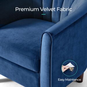 LINSY Accent Chair with Ottoman, Modern Barrel Chair Comfy Armchair Reading Chair with Footrest, Round Arms Chair for Living Room Bedroom Reading Room, Velvet, Blue - Image 4