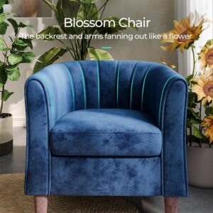 LINSY Accent Chair with Ottoman, Modern Barrel Chair Comfy Armchair Reading Chair with Footrest, Round Arms Chair for Living Room Bedroom Reading Room, Velvet, Blue - Image 5