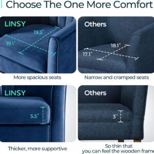 LINSY Accent Chair with Ottoman, Modern Barrel Chair Comfy Armchair Reading Chair with Footrest, Round Arms Chair for Living Room Bedroom Reading Room, Velvet, Blue - Image 6