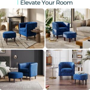 LINSY Accent Chair with Ottoman, Modern Barrel Chair Comfy Armchair Reading Chair with Footrest, Round Arms Chair for Living Room Bedroom Reading Room, Velvet, Blue - Image 7