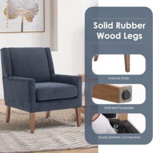 COLAMY Modern Wingback Living Room Chair, Upholstered Fabric Accent Armchair, Single Sofa Chair with Lounge Seat and Wood Legs for Bedroom/Office/Reading Spaces, Blue - Image 3