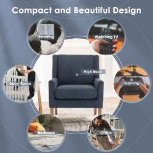 COLAMY Modern Wingback Living Room Chair, Upholstered Fabric Accent Armchair, Single Sofa Chair with Lounge Seat and Wood Legs for Bedroom/Office/Reading Spaces, Blue - Image 4
