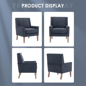 COLAMY Modern Wingback Living Room Chair, Upholstered Fabric Accent Armchair, Single Sofa Chair with Lounge Seat and Wood Legs for Bedroom/Office/Reading Spaces, Blue - Image 5