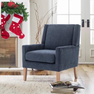 COLAMY Modern Wingback Living Room Chair, Upholstered Fabric Accent Armchair, Single Sofa Chair with Lounge Seat and Wood Legs for Bedroom/Office/Reading Spaces, Blue - Image 6