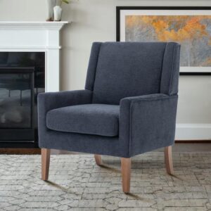 COLAMY Modern Wingback Living Room Chair, Upholstered Fabric Accent Armchair, Single Sofa Chair with Lounge Seat and Wood Legs for Bedroom/Office/Reading Spaces, Blue - Image 7