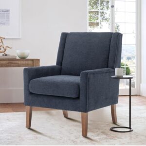 COLAMY Modern Wingback Living Room Chair, Upholstered Fabric Accent Armchair, Single Sofa Chair with Lounge Seat and Wood Legs for Bedroom/Office/Reading Spaces, Blue - Image 8