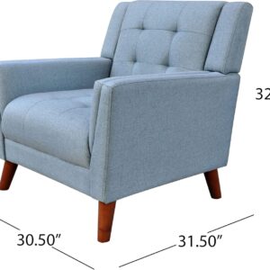 Christopher Knight Home Alisa Mid Century Modern Fabric Arm Chair, Blue and Walnut - Image 3