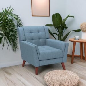 Christopher Knight Home Alisa Mid Century Modern Fabric Arm Chair, Blue and Walnut - Image 5