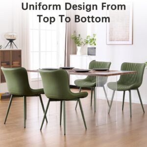 Upholstered Leather Dining Chairs Set of 2 All Olive Green, Mid Century Modern Comfy Kitchen Dining Room Chair, Green Metal Legs, Armless Accent Chair for Living Room Bedroom - Image 4